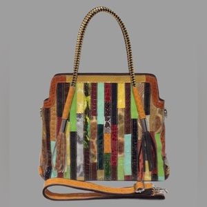 Multi-Color Crossbody/Shoulder Bag, Multi-Stripe,‎ Large, Tassels